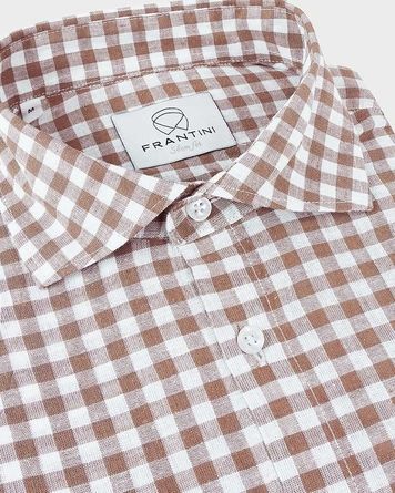 Чоловіча лляна сорочка в клітинку прямого крою Frantini KF206.11.00 фото